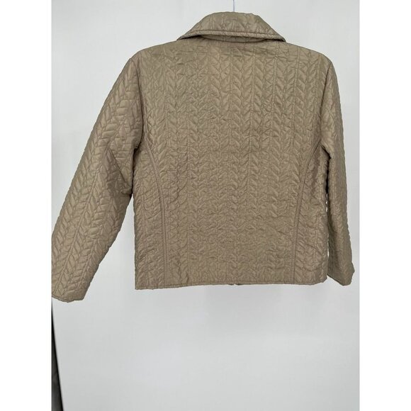 Chicos Size 1 Lightweight Quilted Jacket Tan Short Long Sleeve - Picture 3 of 8